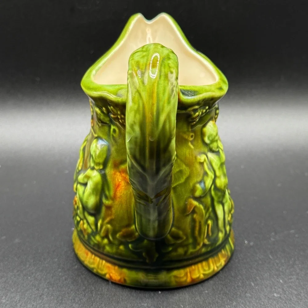Vintage Norton VA Majolica Cherub Relief Ceramic Pitcher Creamer Jug Cottagecore